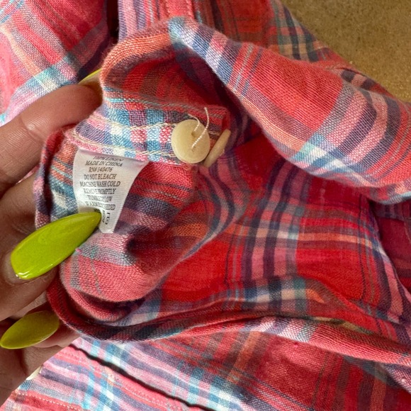 Faherty Linen Laguna Shirt Coral Seas Plaid Medium 100% Linen Mens Resort Casual - Picture 7 of 7